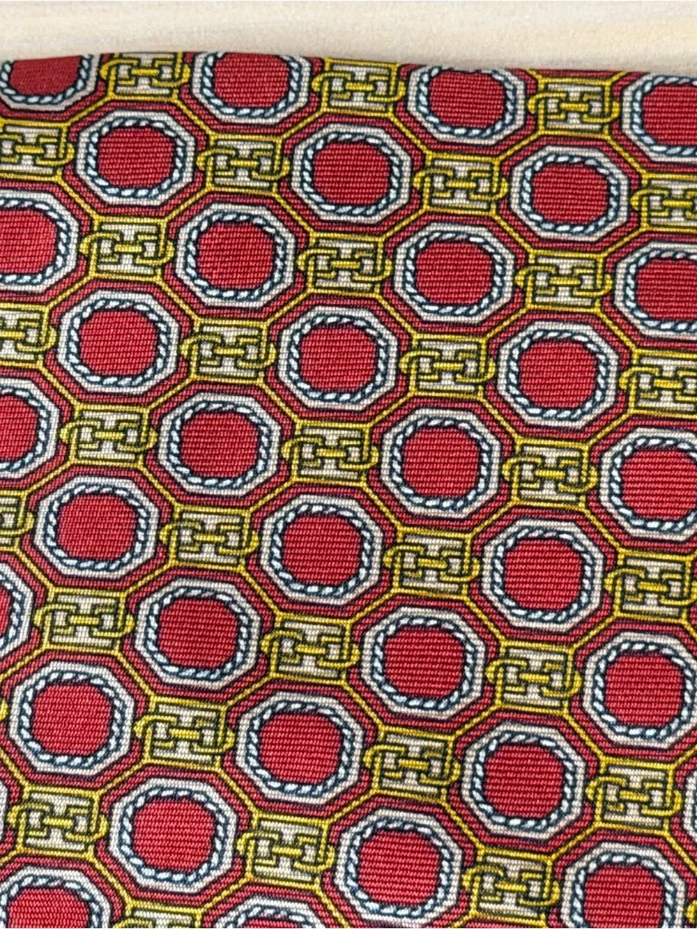 Burberry Red and Gold Medallion Silk Tie